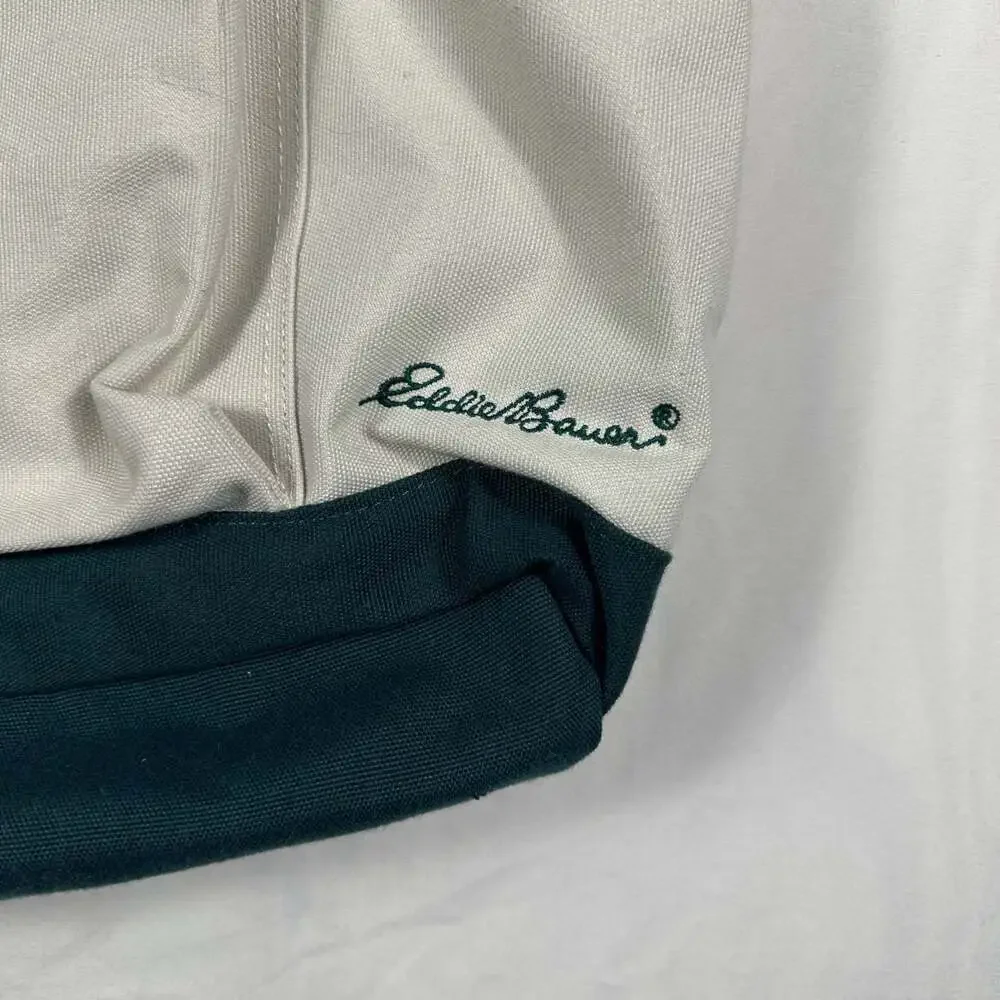 Eddie Bauer Canvas Zippered Utility Tote Bag Cream and Dark Green
